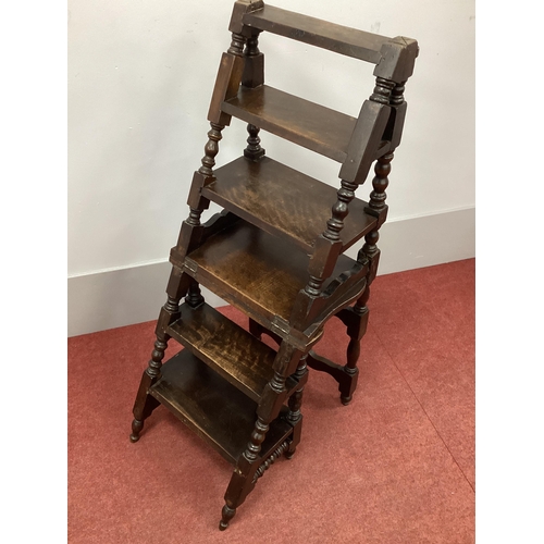 1529 - A Late XIX Century Stained Mahogany Metamorphic Chair/Library Steps, with shaped centre rails on tur... 