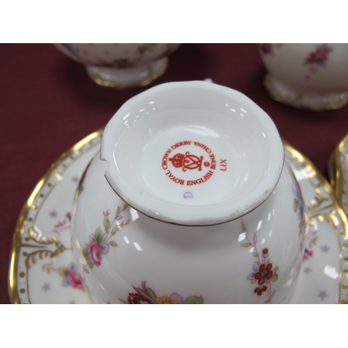 1076 - A Royal Crown Derby Porcelain 'Royal Antoinette' Pattern Part Coffee/Tea Service, comprising:- teapo... 