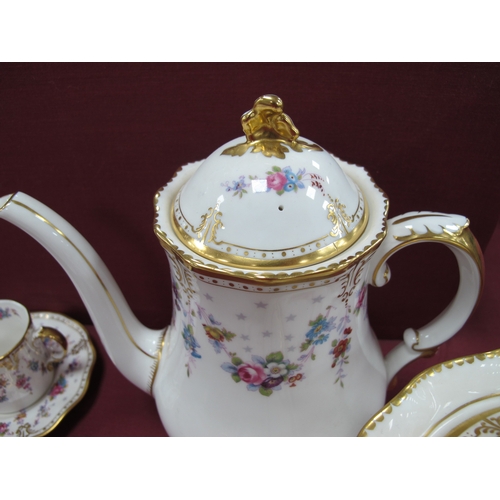 1076 - A Royal Crown Derby Porcelain 'Royal Antoinette' Pattern Part Coffee/Tea Service, comprising:- teapo... 