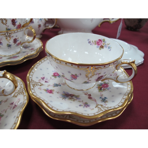 1076 - A Royal Crown Derby Porcelain 'Royal Antoinette' Pattern Part Coffee/Tea Service, comprising:- teapo... 