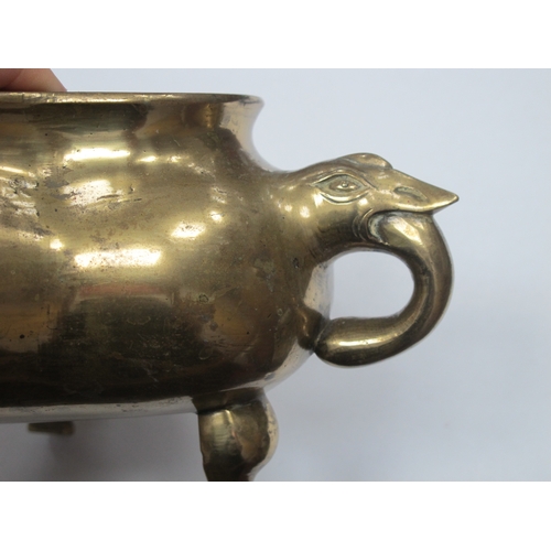 1156 - A Chinese Late XIX Century Brass Censor, of lobed footed circular form with bird mouth ring handles,... 