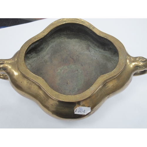 1156 - A Chinese Late XIX Century Brass Censor, of lobed footed circular form with bird mouth ring handles,... 