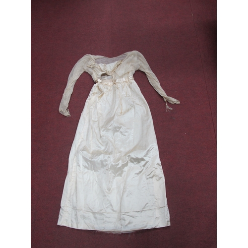 1353 - An Early XX Century Cream Satin and Silk Chiffon Wedding Dress, (very fragile and some pieces detach... 