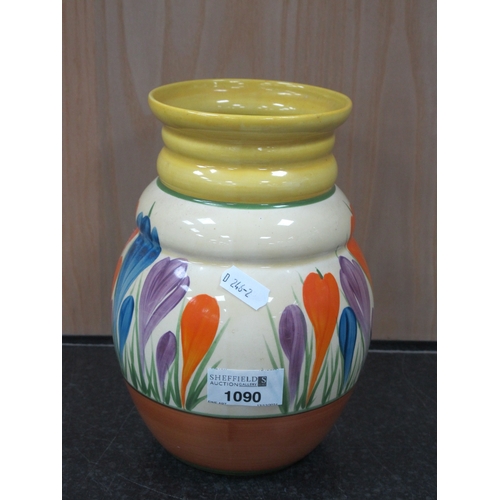 1090 - A Newport Pottery Bizarre Clarice Cliff Vase, of ovoid form with ribbed neck, painted in the 'Orange... 