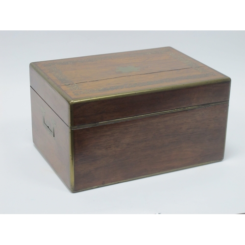 1269 - An Early Victorian Rosewood Travelling Dressing Table Box, of rectangular form with brass inlaid dec... 