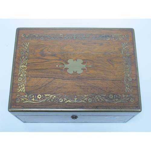 1269 - An Early Victorian Rosewood Travelling Dressing Table Box, of rectangular form with brass inlaid dec... 