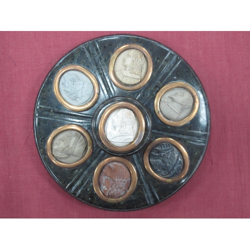 1275 - A Late XIX Century Italian Grand Tour Canted Marble Desk Top Inkwell, of fluted circular form, inset... 