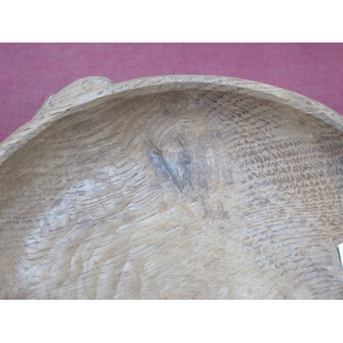 1291 - A Peter Heap, Wetwang 'Rabbit Man' Oak Bowl, of circular form with carved rabbit signature, 19cm hig... 