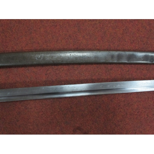 445 - European Military Curved Sword, adapted to resemble Samurai Katana Sword, painted metal hilt with me... 