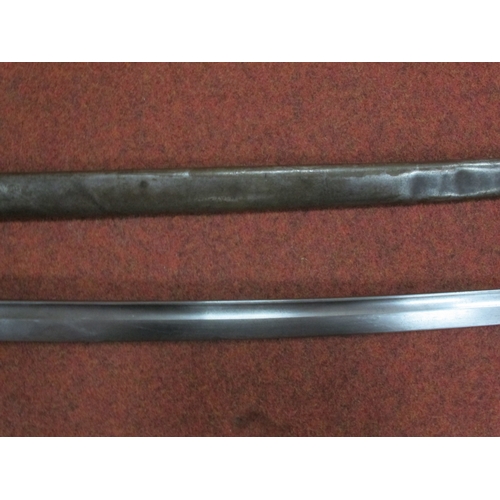 445 - European Military Curved Sword, adapted to resemble Samurai Katana Sword, painted metal hilt with me... 