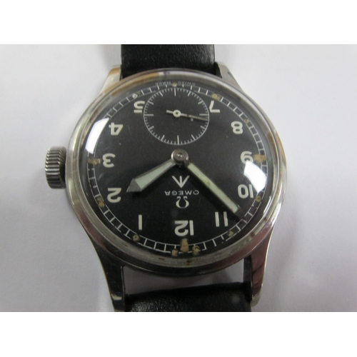 618 - WWII British Army Dirty Dozen Omega Wristwatch, 'Omega' and broad arrow to dial. 'WWW' 'Y14629' '106... 