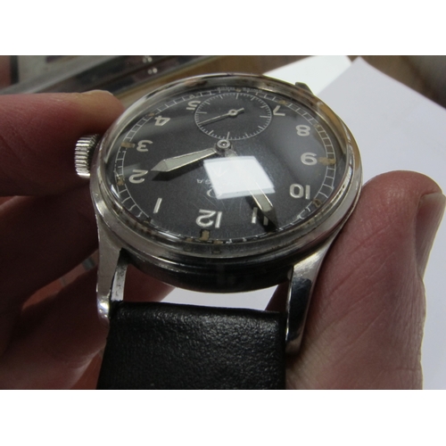 618 - WWII British Army Dirty Dozen Omega Wristwatch, 'Omega' and broad arrow to dial. 'WWW' 'Y14629' '106... 