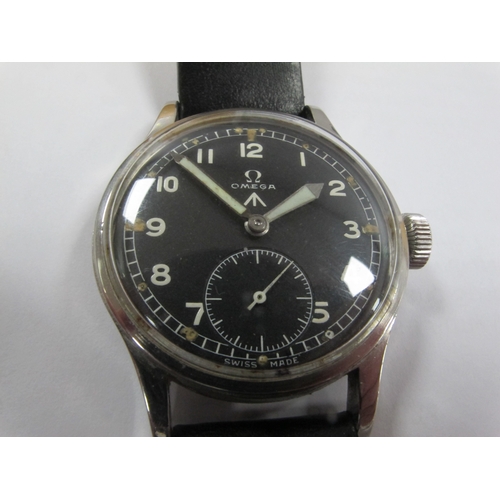 618 - WWII British Army Dirty Dozen Omega Wristwatch, 'Omega' and broad arrow to dial. 'WWW' 'Y14629' '106... 