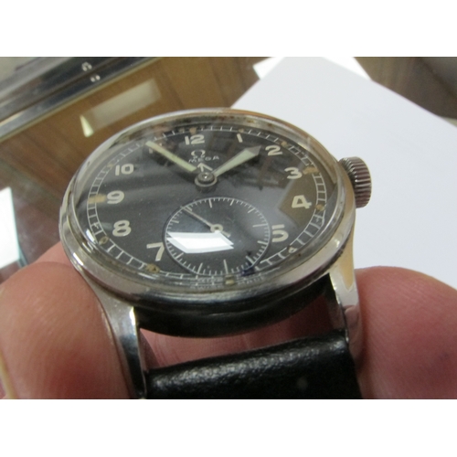 618 - WWII British Army Dirty Dozen Omega Wristwatch, 'Omega' and broad arrow to dial. 'WWW' 'Y14629' '106... 