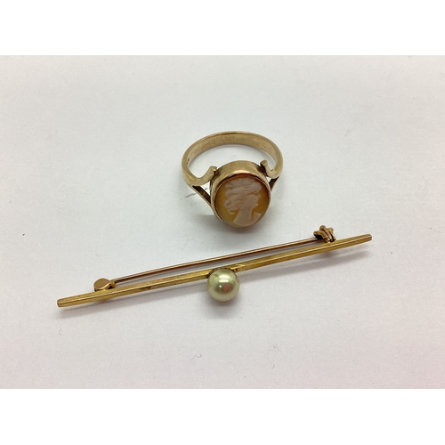 166 - Ciro; A Vintage Imitation Pearl Bead Bar Brooch, stamped 