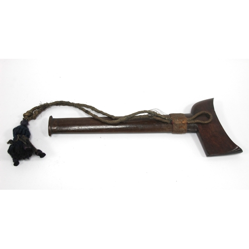 1338 - Kris - Indonesian/Malayan, with silvered blade, ornately carved wooden handle, 47cm long in tomahawk... 