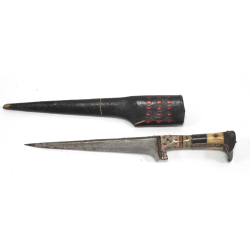 1338 - Kris - Indonesian/Malayan, with silvered blade, ornately carved wooden handle, 47cm long in tomahawk... 