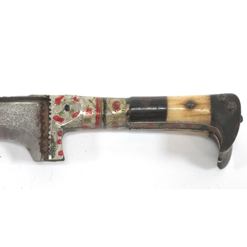 1338 - Kris - Indonesian/Malayan, with silvered blade, ornately carved wooden handle, 47cm long in tomahawk... 