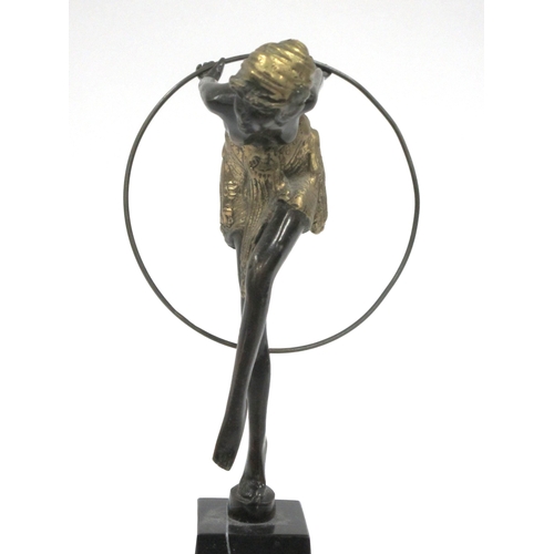 1379 - Art Deco Style Bronzed Hoop Dancing Figurine, on faceted base, 28cm high.