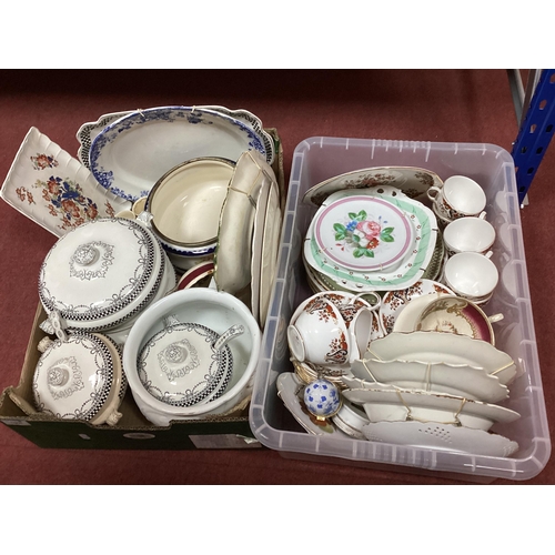 1001 - Zenith Tureens, hand painted plates, Colclough table china, etc:- Two Boxes.