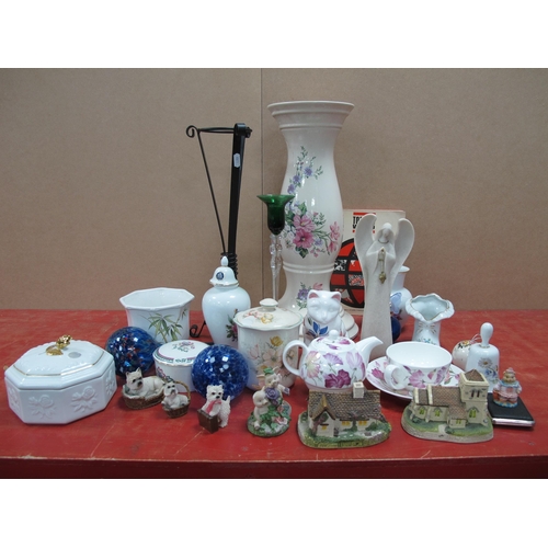 1047 - Pottery Jardiniere Stand, glass candlestick, Roy Kirkham Sweet Pea Teapot, cup and saucer, etc:- One... 