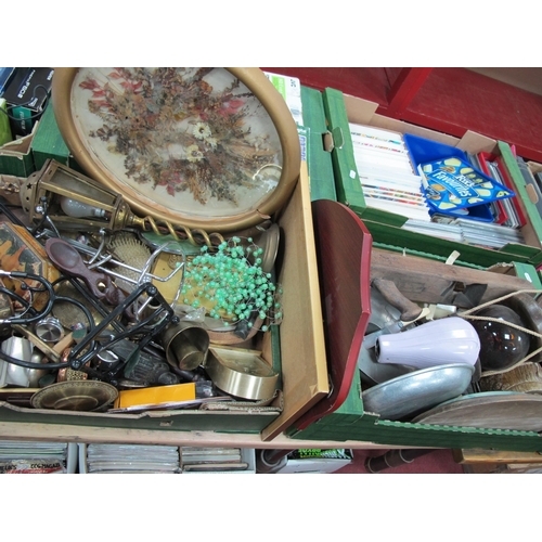 1100 - Scales, cutlery, brass table lamp etc (two boxes).