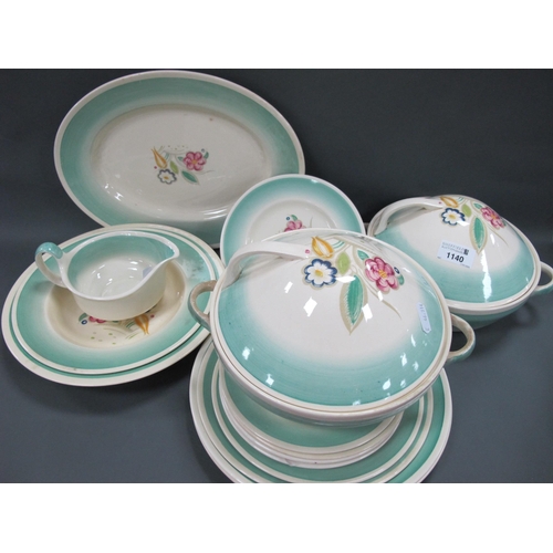 1140 - Susie Cooper Nosegay Art Deco Dinner Ware, of sixteen pieces with green borders, including two turee... 