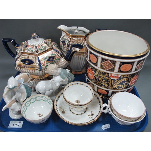 1159 - Ashworth Imari Pottery Jardiniere, 17.5cm high. XIX Century tea bowls, Continental figurines, etc:- ... 