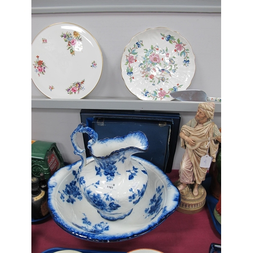 1161 - Continental Porcelain Figure of Melodian 39cm, Aynsley and Worcester cake plates (boxed) Maddock's '... 