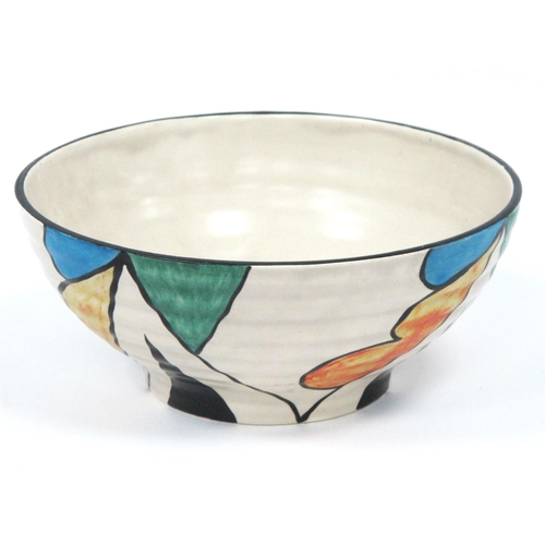 1186 - A Clarice Cliff for Newport Pottery 'Double-V' Design Circular Ribbed Bowl, decorated in a black, bl... 