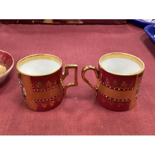 1205 - Austrian Cabinet Coffee Set, in maroon and gilt, bearing beehive stamp, the cups featuring Regency c... 