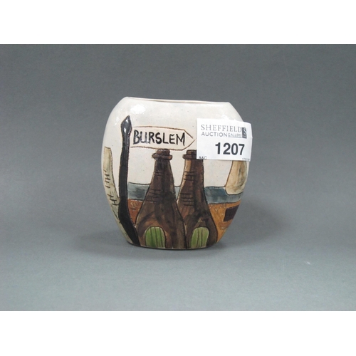 1207 - Burselm Pottery 'In the Heart of the Potteries' Purse Vase, 8cm high.