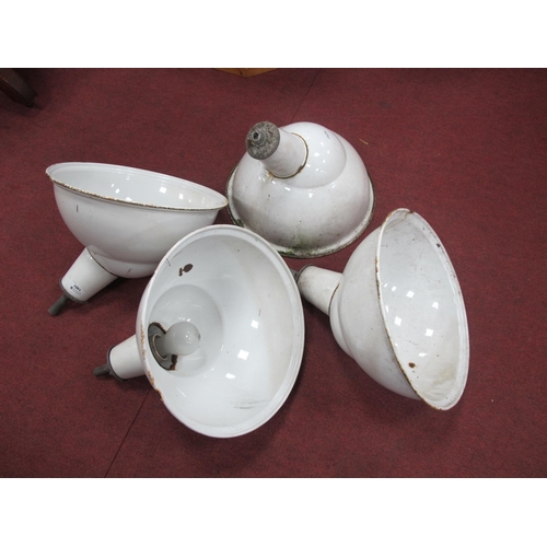 1401 - Industrial Lighting, two pairs of white enamelled angled ceiling lights, 38cm diameter (4).