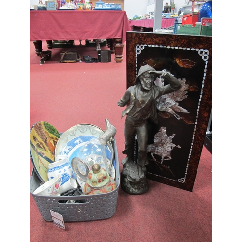 1403 - Glass Decanter as a Duck, with white metal head, base, tail and handle, ceramics:- One Box, Mother o... 