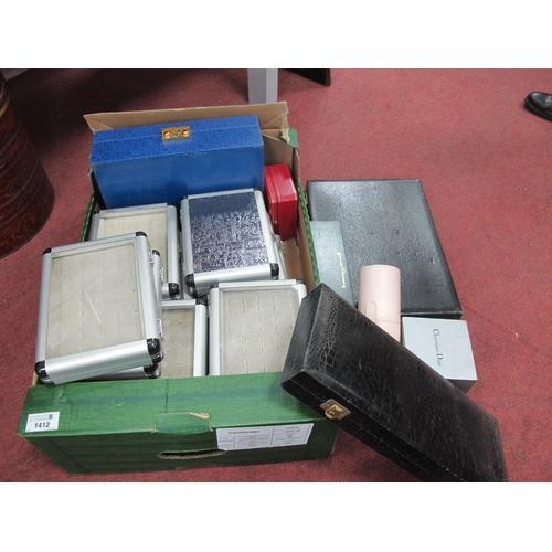 1412 - Rolex watch and jewellery box, display boxes etc (one box)