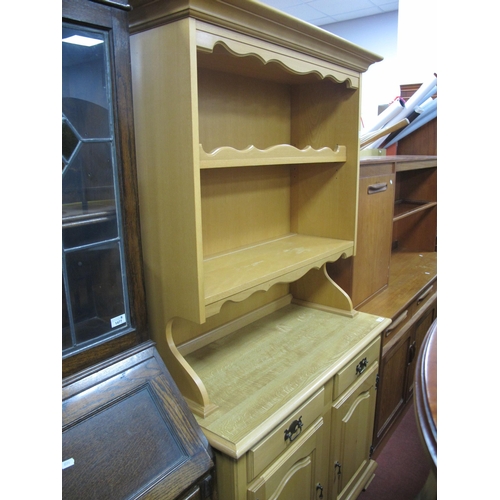 1478 - Light wood dresser with shelved open back over twin drawers and cupboard doors, 98cm W