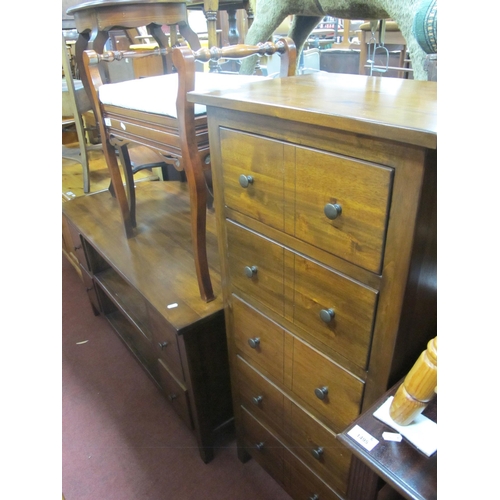 1494 - John Lewis Grove Dark Acacia Chest of Five Drawers, 50cm wide, plus TV unit (2)