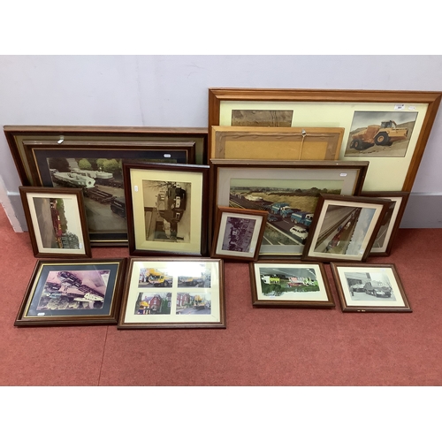 301 - Fourteen Framed Photographs/Prints mostly depicting Commercial Vehicles and Plant Machinery, some du... 