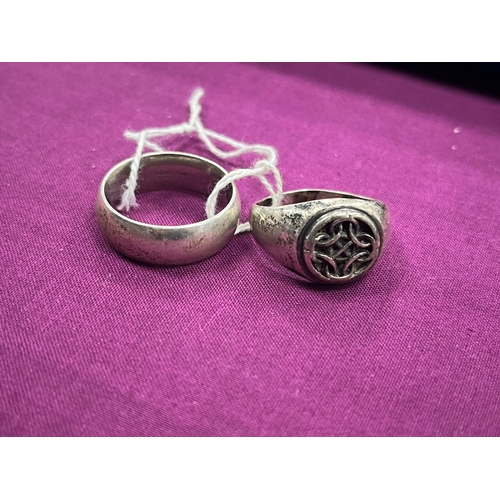 231 - A Hallmarked Silver Plain Band (finger size X), a celtic style signet ring, stamped 