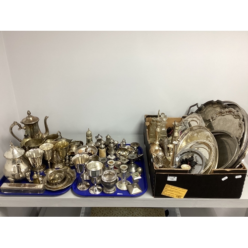 129 - A Large Selection of Plated Ware, including tea and coffee pots, cruets, napkin rings, candlesticks,... 