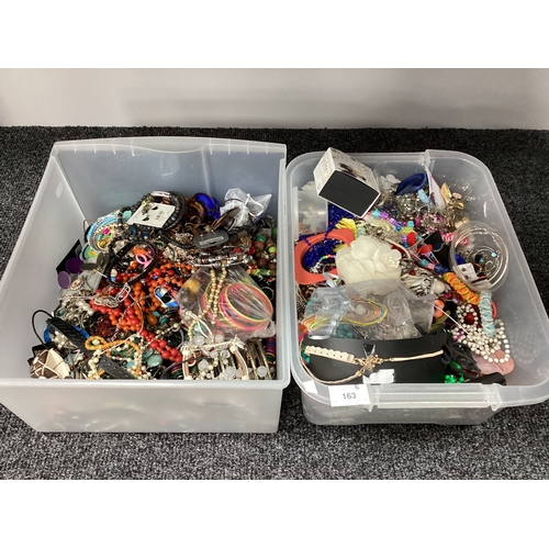 163 - A Quantity of Modern Costume Jewellery, Beads and Findings :- Two Boxes