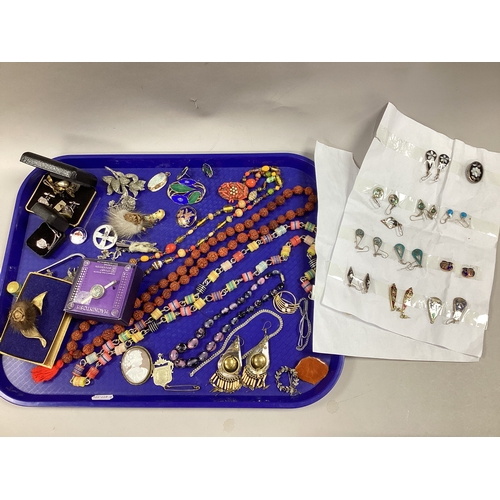 170 - An Assortment of Vintage and Later Jewellery, to include Fish enamel brooch and earring set, Celtic ... 