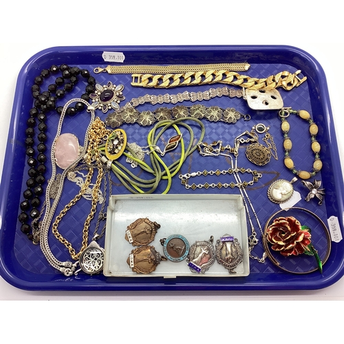 185 - An Assortment of Jewellery, to include hallmarked silver medallion fob, rolled gold expandable bangl... 