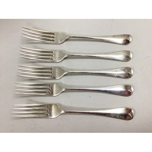 2 - Five Edwardian Hallmarked Silver Rattail Pattern Table Forks, William Hutton & Sons, London 1902, (4... 