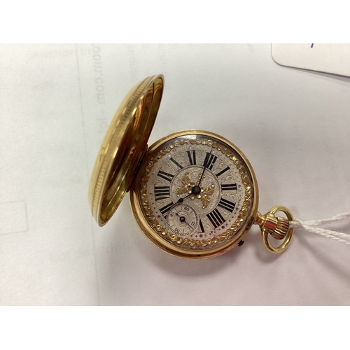 217 - A Highly Decorative Full Hunter Ladies Fob Watch, the unsigned dial with Arabic numerals and seconds... 