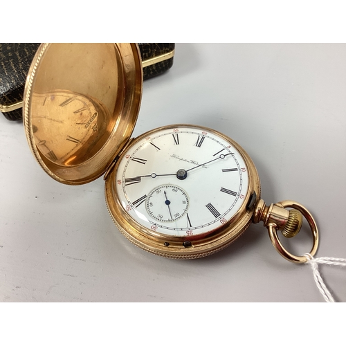 222 - Hampden Watch Co; A Full Hunter Cased Pocketwatch, the signed white dial with black Roman numerals a... 