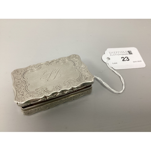 23 - A Victorian Hallmarked Silver Snuff Box, Nathaniel Mills, Birmingham 1849, of rectangular form with ... 