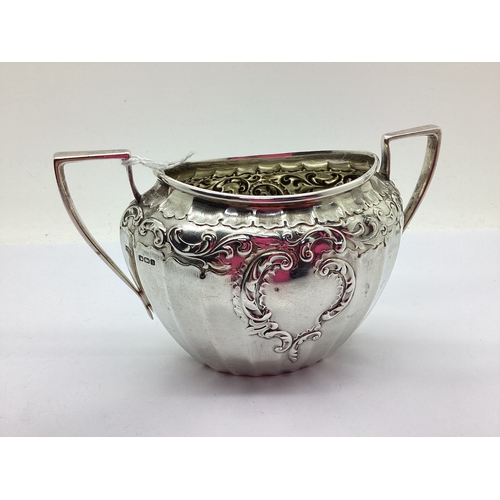 3 - A Victorian Hallmarked Silver Twin Handled Sugar Bowl, highly decorative scroll design in relief, wi... 