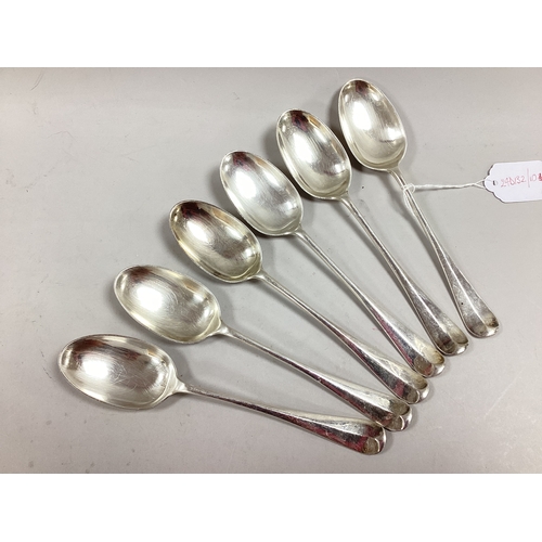 6 - Six Edwardian Hallmarked Silver Rattail Pattern Table Spoons, William Hutton & Sons, London 1902, (4... 