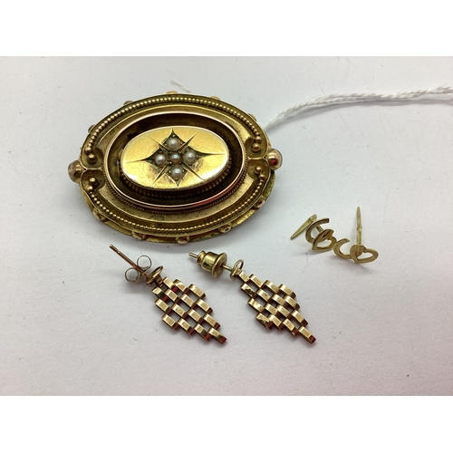 63 - A Pair of 9ct Gold Horseshoe and Heart Earrings, to hinged panel backs, together with a pair of arti... 